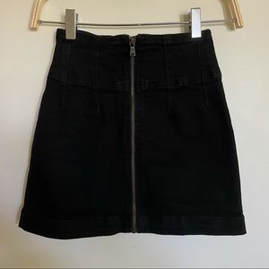 Black Denim Zip Up Skirt